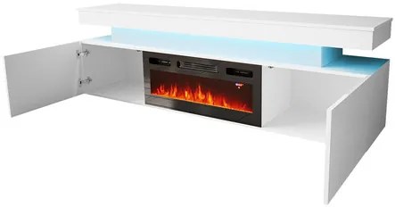 TV szekrény kandallóval Lesteralo EF 2D 190 (fehér + fényes fehér) (kék LED világítással). 1106179