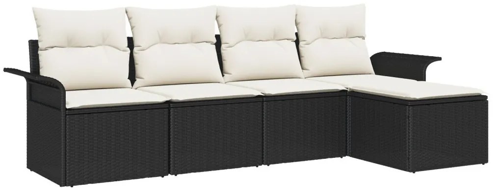 Kerti Kanapé Szett párnával tárolóval 5 pcs Fekete Poli rattan