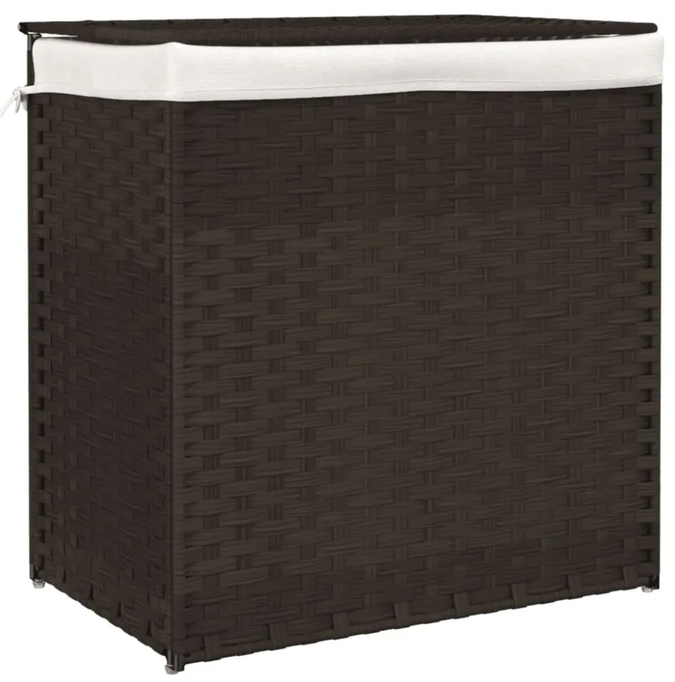 sötétbarna polyrattan szennyeskosár 2 rekesszel 53x35x57 cm
