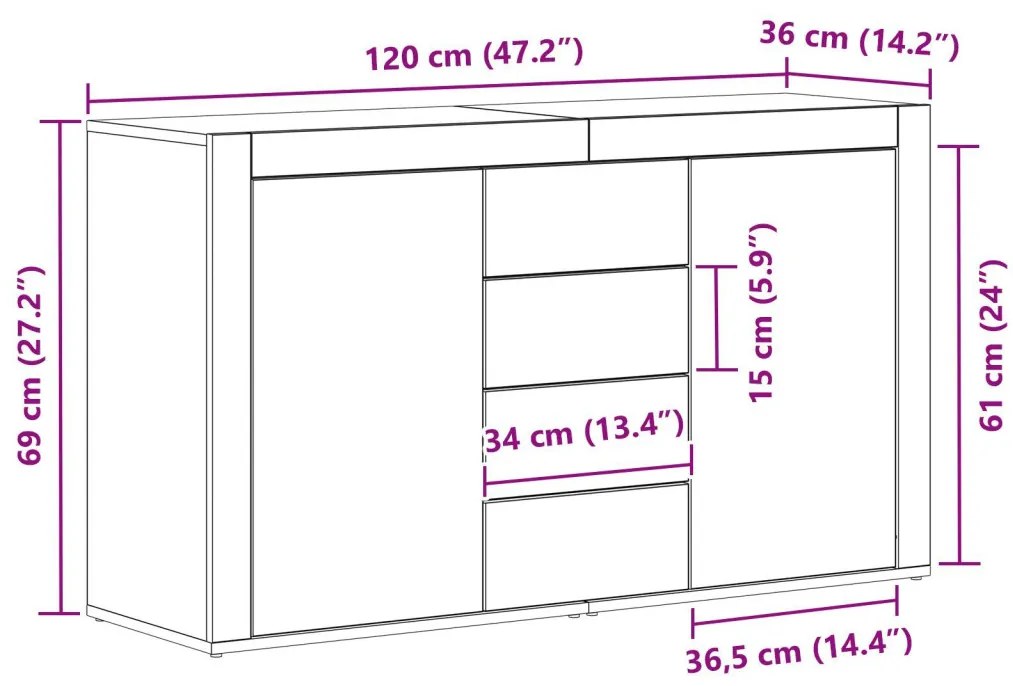 Fehér Oldalszekrény Fehér Fa 120 x 36 x 69 cm Tárolás