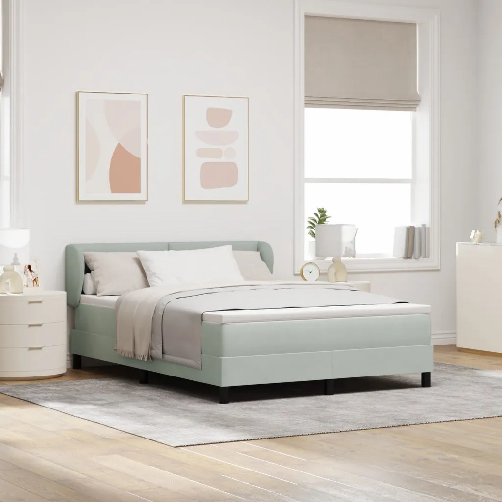 Boxspring Ágy Matrac Kép Sötétszürke 140x200 cm Bársony