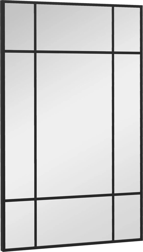 HOMCOM Téglalap alakú Falitükör 90x60 cm Fém Karral - Dekoratív Tükör Nappalihoz, Hálószobához, Előszobához Fekete | Aosom
