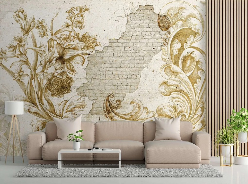 Gario Fotótapéta Növényi freskó egy hulló vakolatra Anyag: Vlies, Méret: 150 x 105 cm