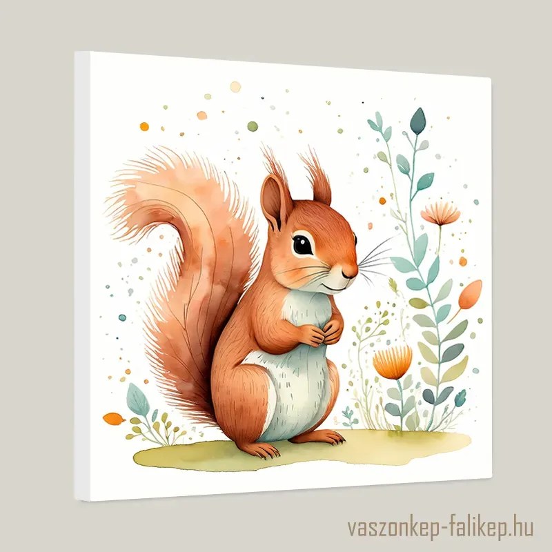 Aranyos kis mókus illusztráció akvarell – természetes báj falra 40x40cm