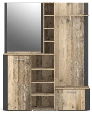 Előszobafal tükörrel KEVIN, barna/fekete