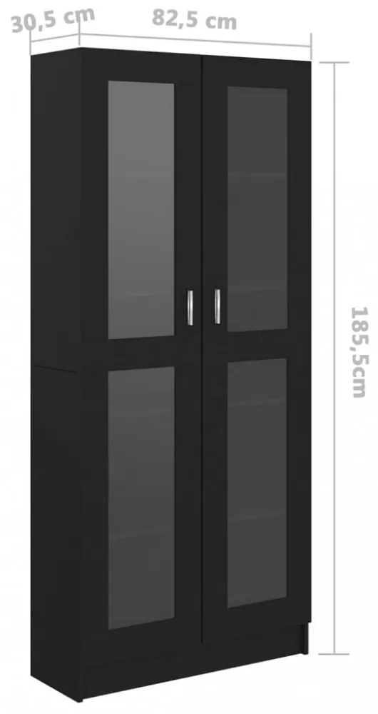 fekete szerelt fa vitrinszekrény 82,5 x 30,5 x 185,5 cm