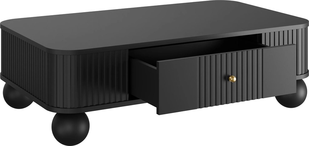 Vesper dohányzóasztal 103x60 cm fiókkal - fekete, arany fogantyúkkal, gömb lábakkal