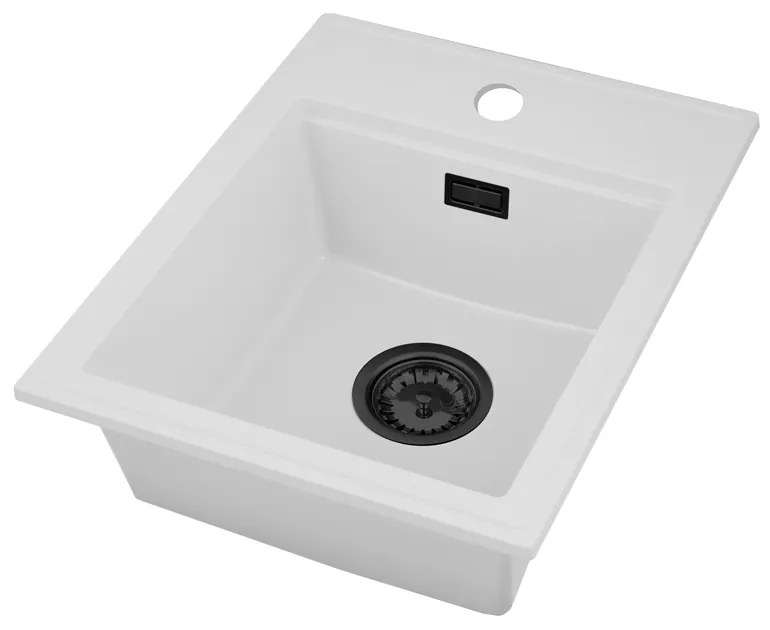 SINK Quality Mosogató Minőségi Ferrum Új 4050, 1 kamrás gránit mosogató 400x500x185 mm + fekete szifon, fehér, SKQ-FER.4050.WH.XB