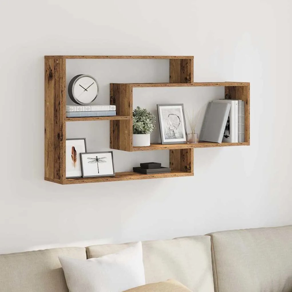 antik fa színű szerelt fa fali polc 104x20x58,5 cm