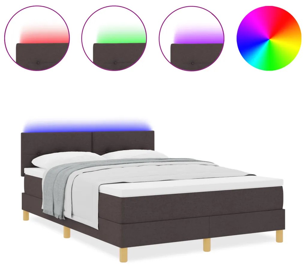 Box Spring Ágy Matraccal & LED Sötétbarna 140x200 cm Szövet