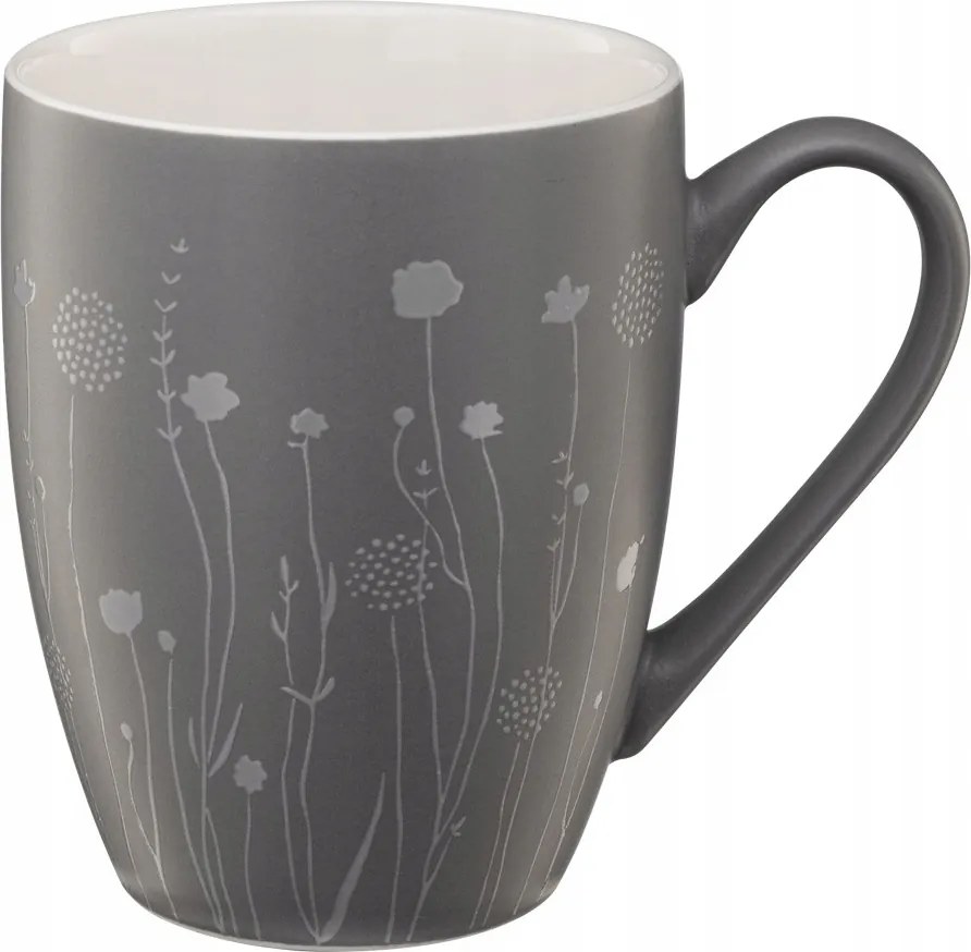 Porcelán bögre szürke 340ml mezei virágok dombornyomással italokhoz 1 db