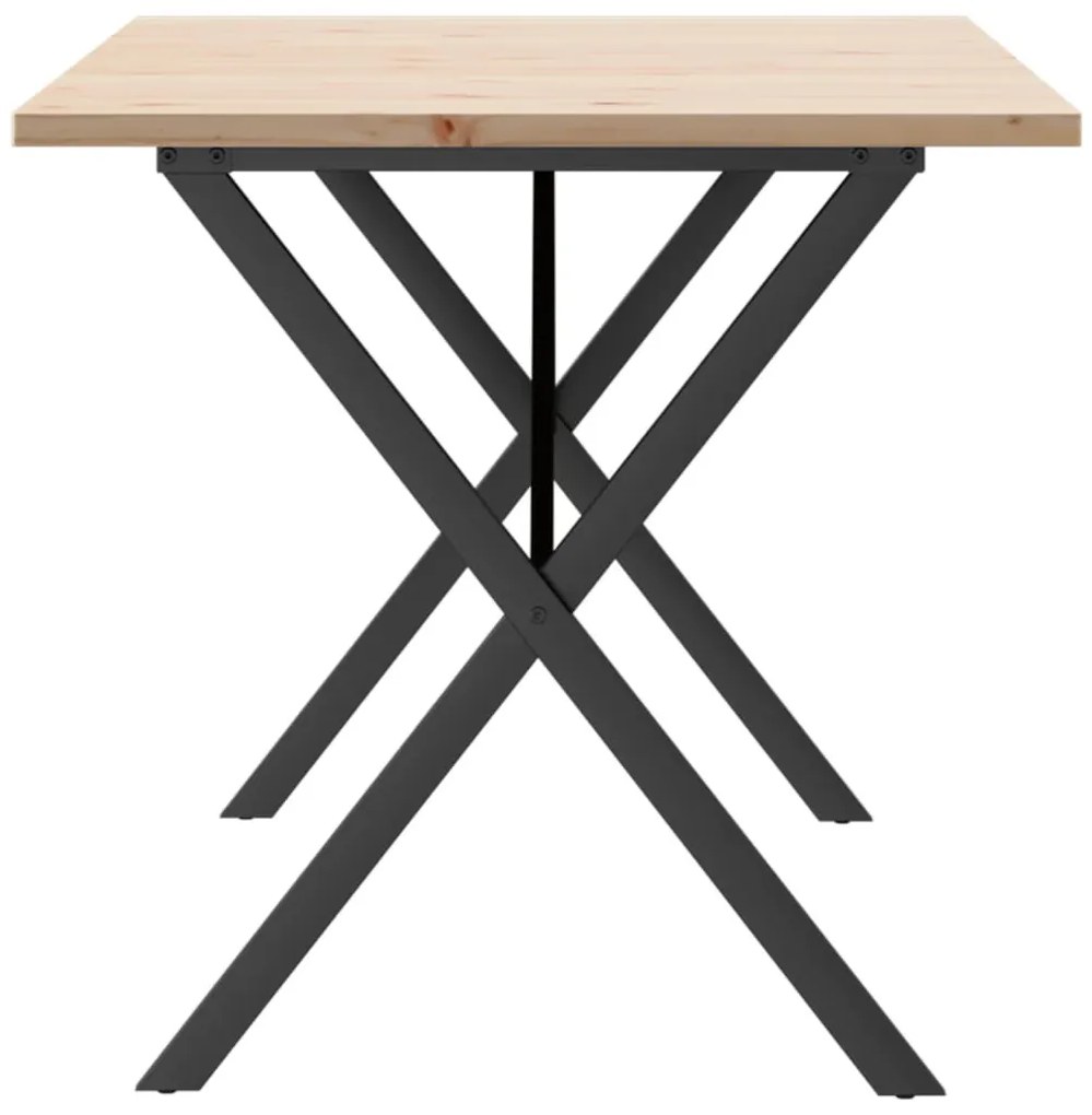 Tömör fenyőfa és acél étkezőasztal X-vázzal 160x80x75,5 cm