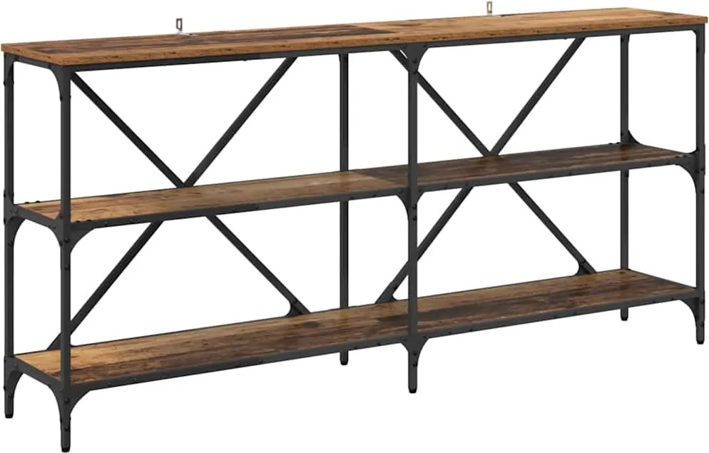 vidaXL Konzolasztal polcokkal Öreg fa 160 x 30 x 75 cm Faanyag