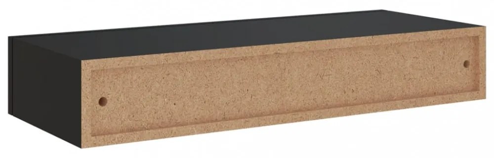 2 db fekete MDF falra szerelhető fiókos polc 60 x 23,5 x 10 cm