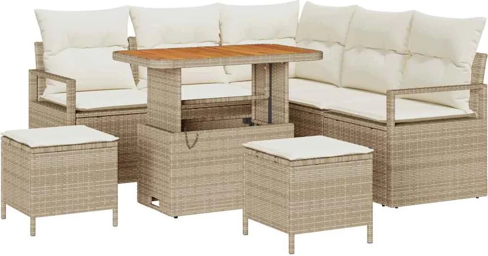 vidaXL Kerti Kanapé Szett párnával 8 pcs Bézs polirattan