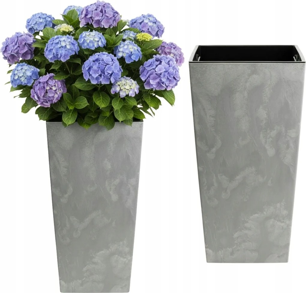 Magas Virágtartó Slim szürke beton utánzat teraszra téglalap alakú betéttel