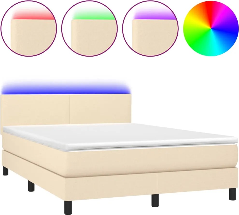 vidaXL krémszínű szövet rugós és LED-es ágy matraccal 140x190cm