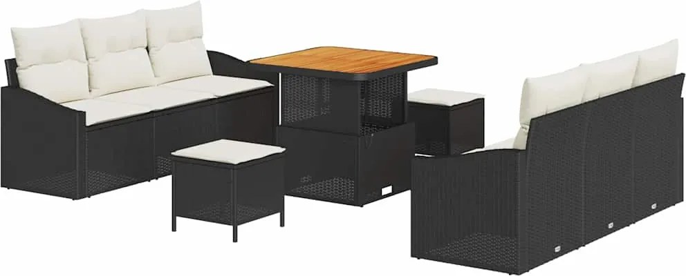 vidaXL Kerti Kanapé Szett párnával tárolóval 9 pcs Fekete és Krém