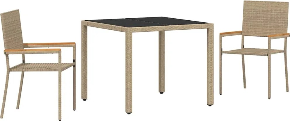 vidaXL Kert étkező szett 3 pcs Bézs polirattan