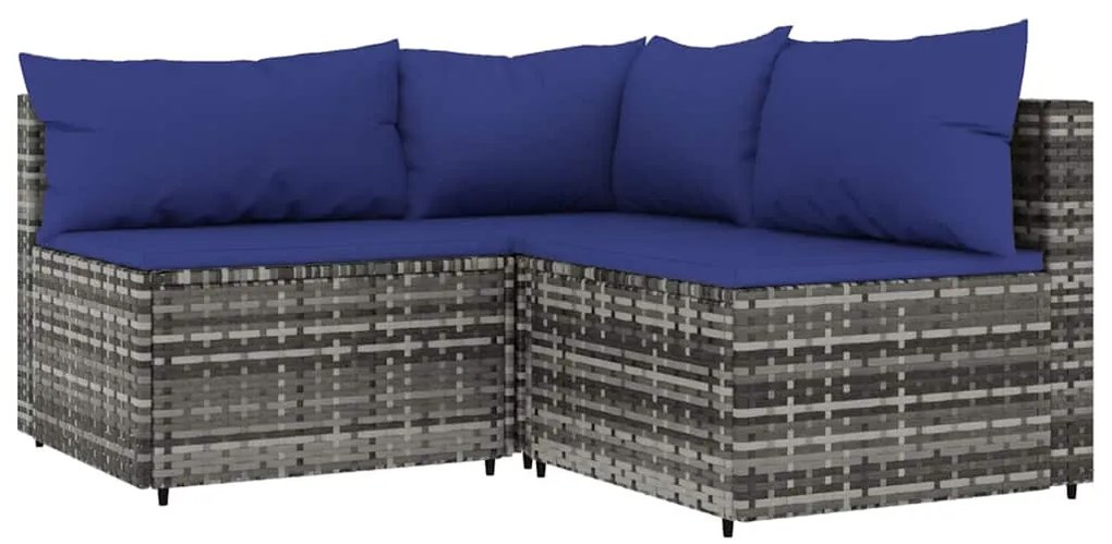 3 részes szürke polyrattan kerti ülőgarnitúra párnákkal