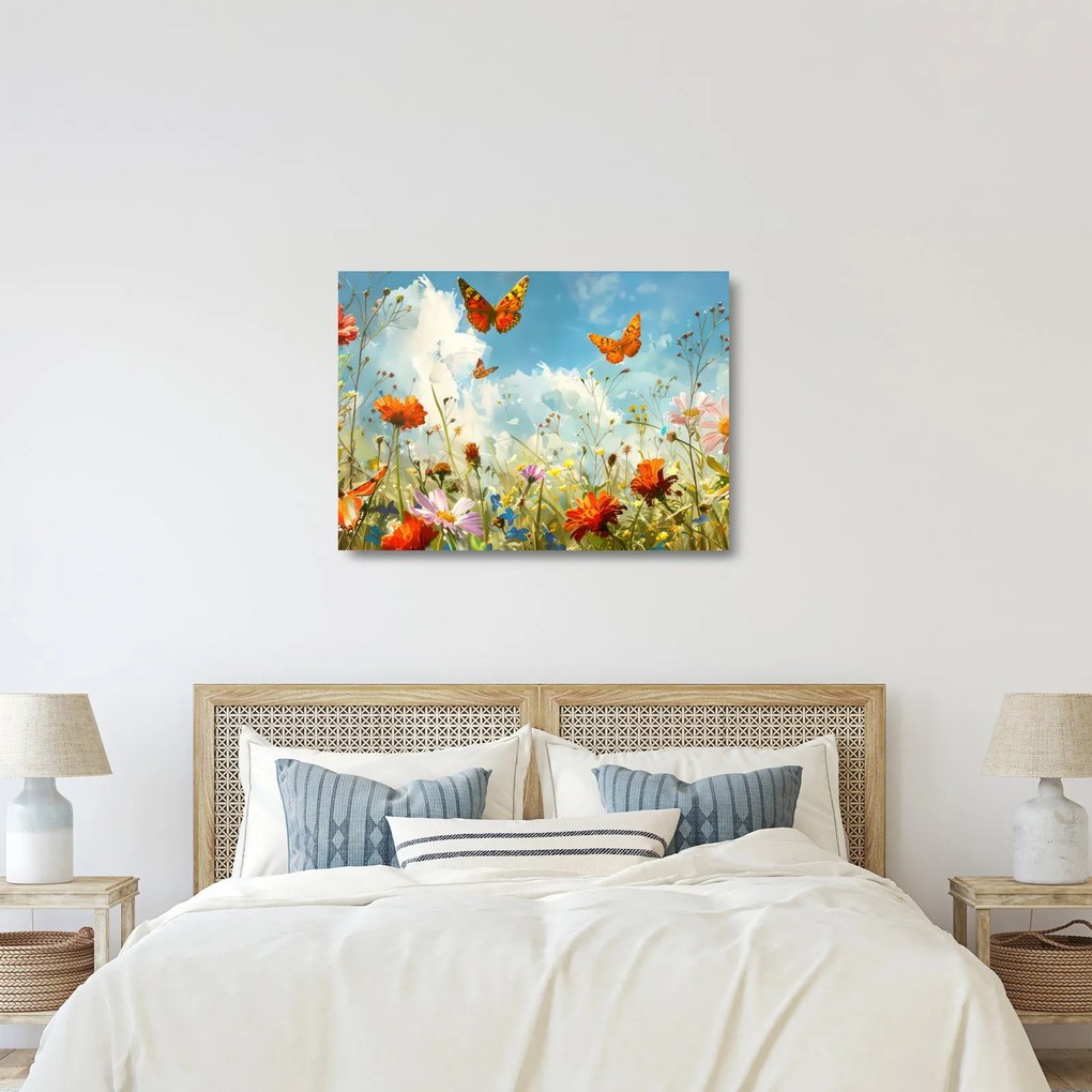 Üveg kép - Pillangók a nyári réten (70x50 cm)