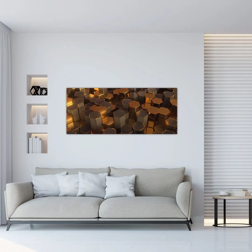 Kép - bronz hatszögek (120x50 cm)