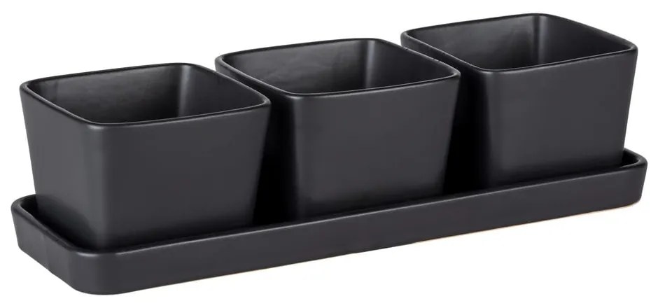 Matt fekete kerámia szervírozó tál készlet 3 db-os Snack &amp; Dip – Wenko