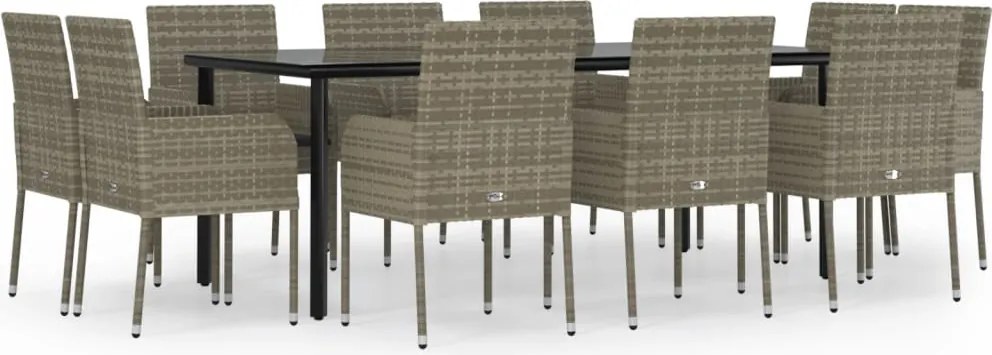 vidaXL 11 részes fekete-szürke polyrattan étkezőgarnitúra párnákkal