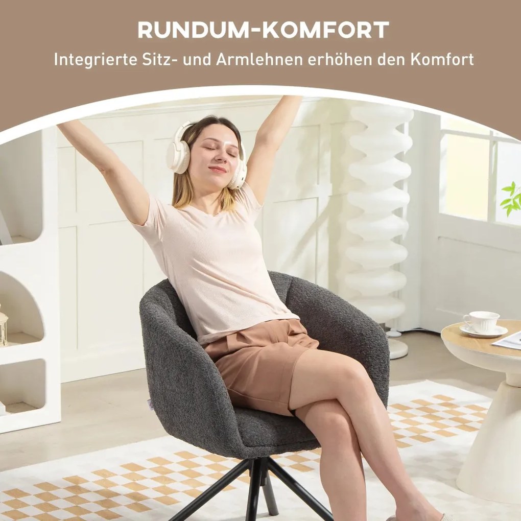 HOMCOM Karosszék, kárpitozott, kényelmes ülőfelülettel, forgó, kényelmes huzattal, sötétszürke