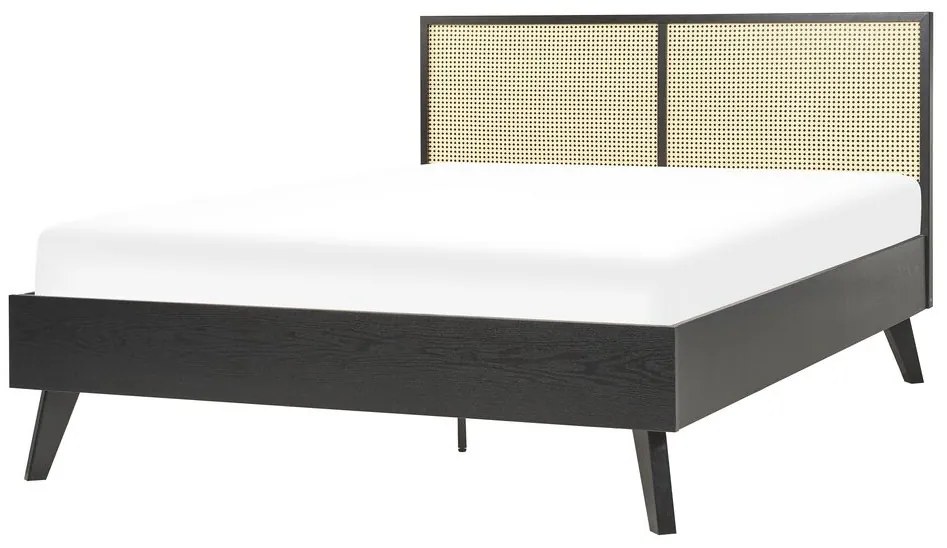 Fekete rattan franciaágy 140 x 200 cm MONPAZIER Beliani