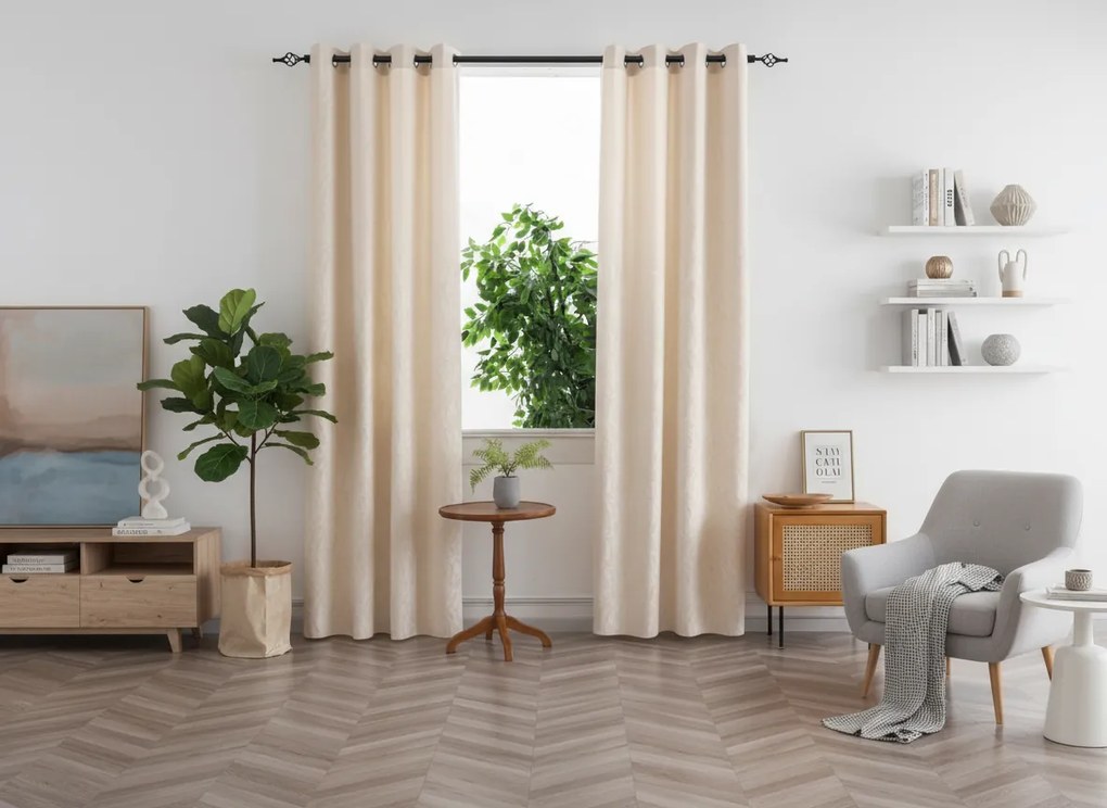 DUNES VELVET sötétítő függöny 140×250 cm, krémszínű Felfüggesztés: Hullámos sínszalag