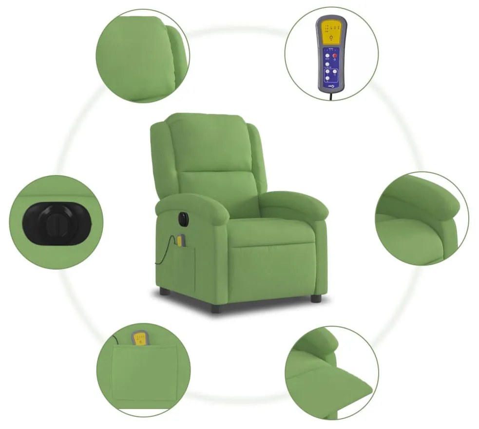 világoszöld bársony elektromos dönthető masszázsfotel