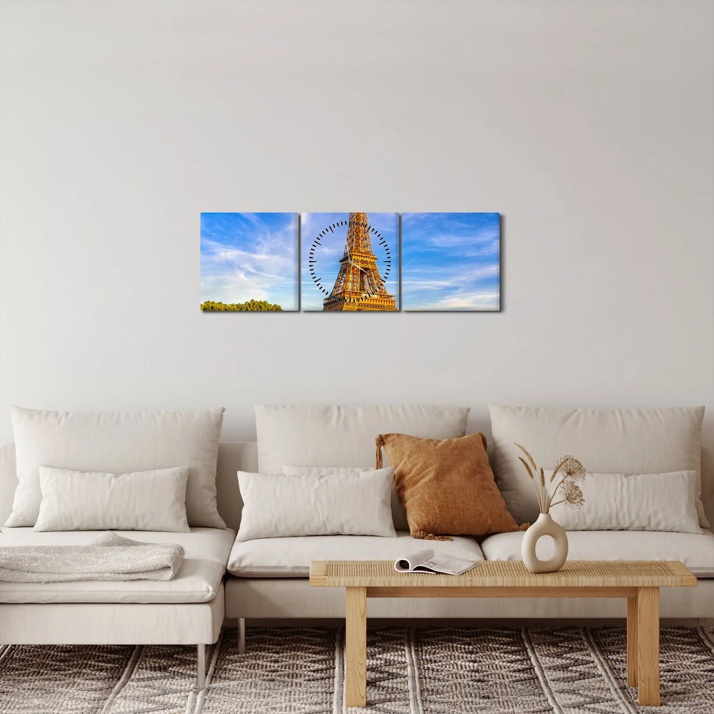 Kép - Eiffel-torony (órával) (90x30 cm)