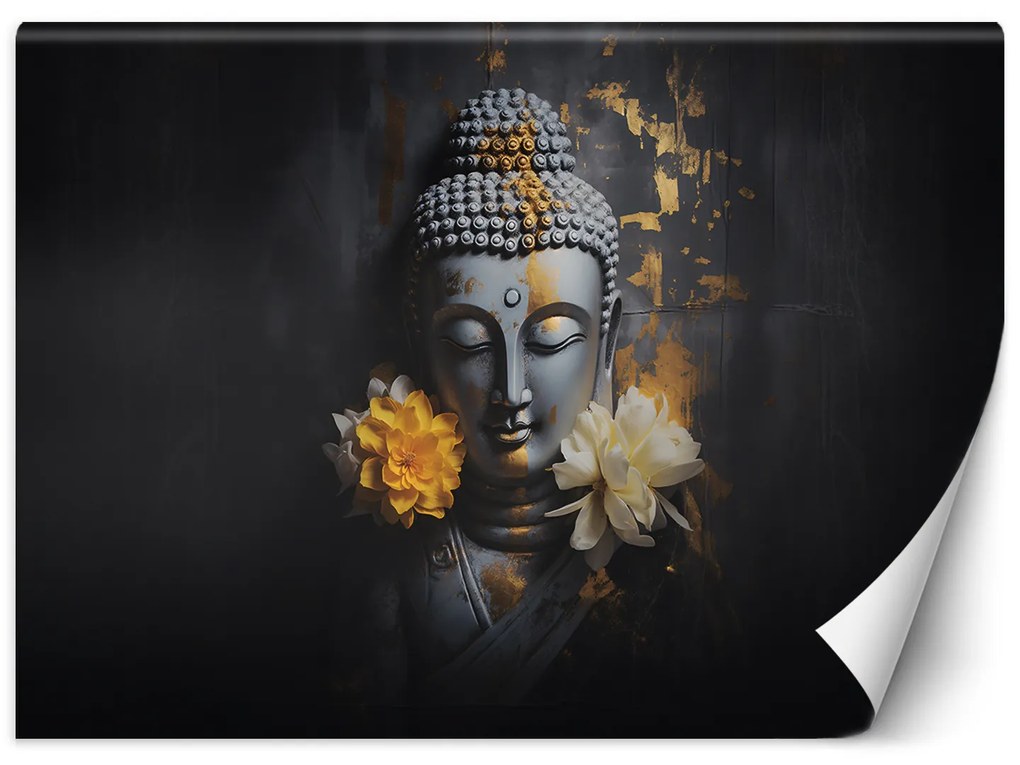 Tapéta, Szürke Buddha és virágok - 100x70