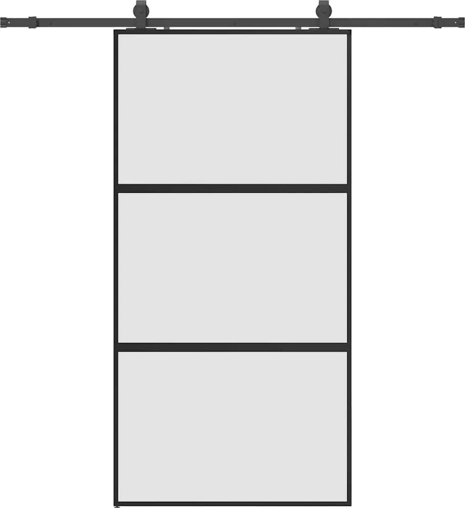 vidaXL fekete edzett üveg tolóajtó fémszerelék szettel 102,5x205 cm