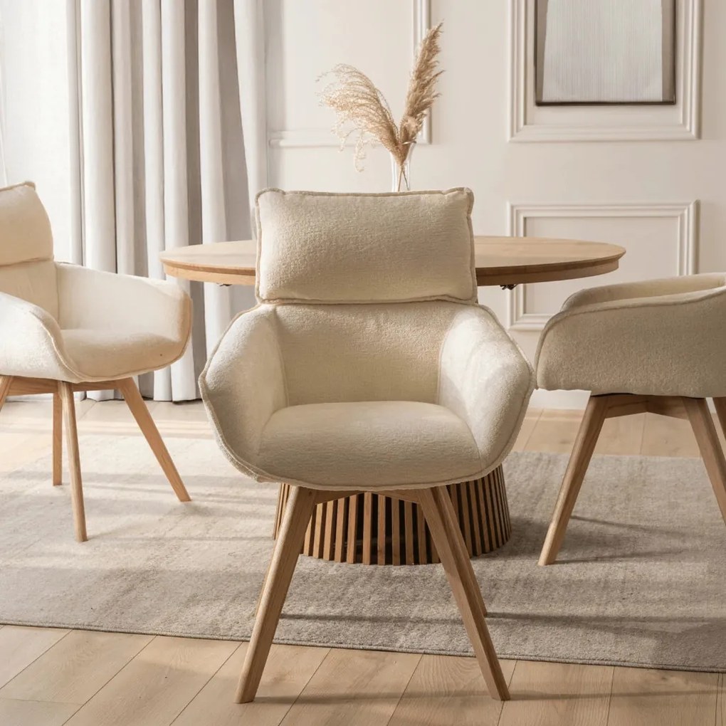 Forgó szék krém színben, bouclé kárpittal, DIAS