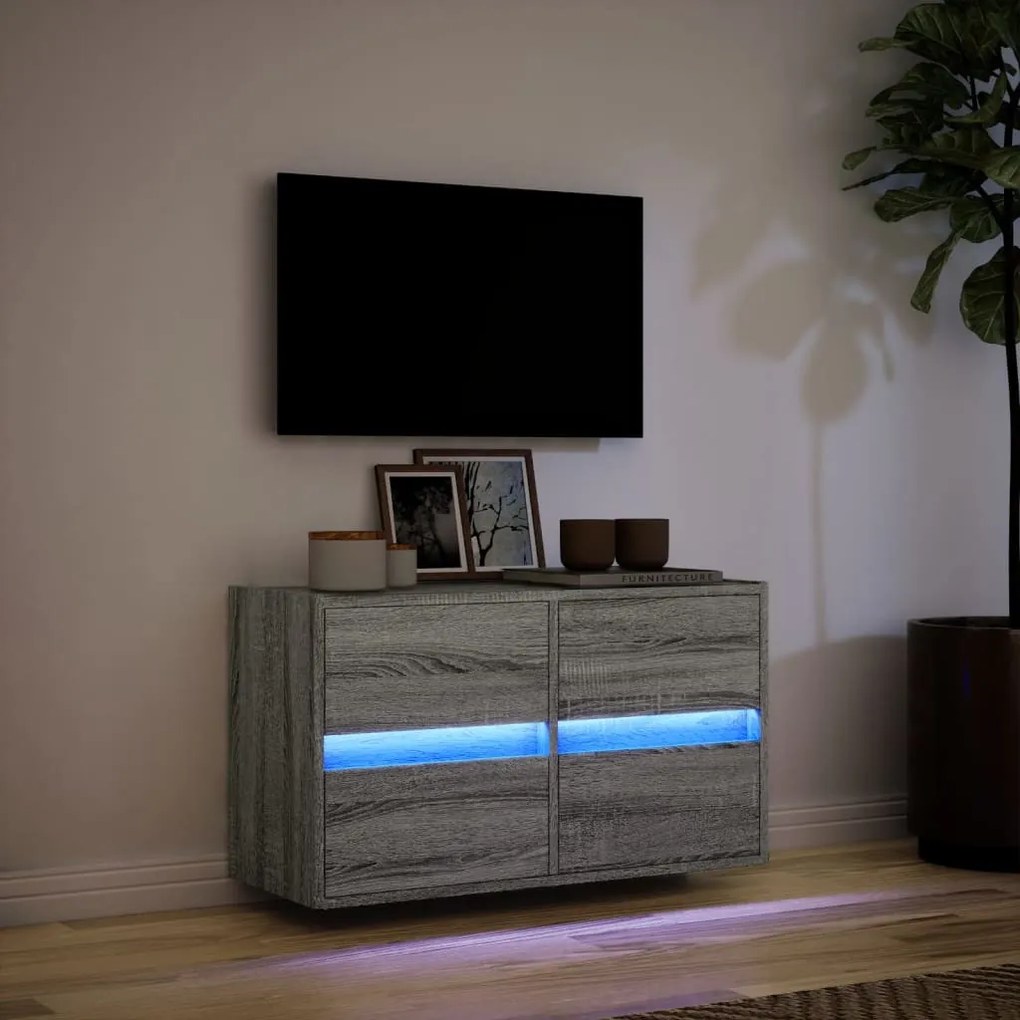 szürke sonoma színű fali TV-szekrény LED-del 80 x 31 x 45 cm
