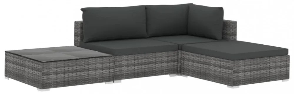 vidaXL 4-részes szürke polyrattan kerti bútorszett párnákkal
