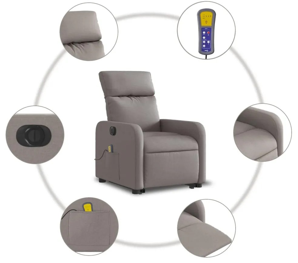 vidaXL tópszínű szövet dönthető elektromos álló masszázsfotel