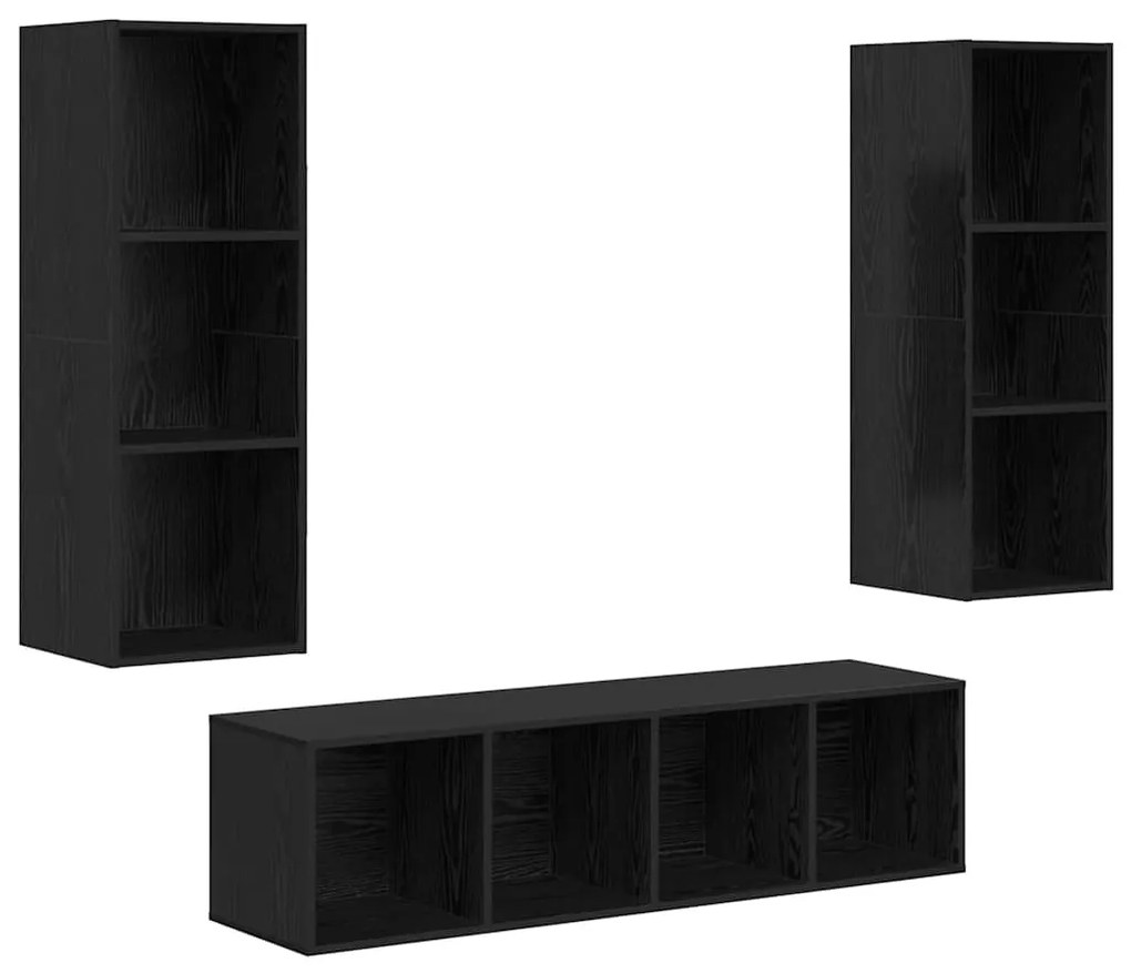 TV Szekrény Szett 3 pcs Musta tammi 37 x 37 x 142.5 cm Faanyag
