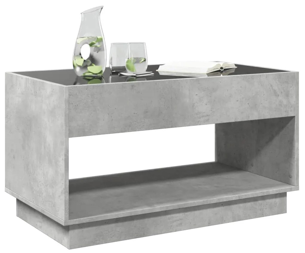 betonszürke végtelen hatású LED-es dohányzóasztal 90x50x50 cm