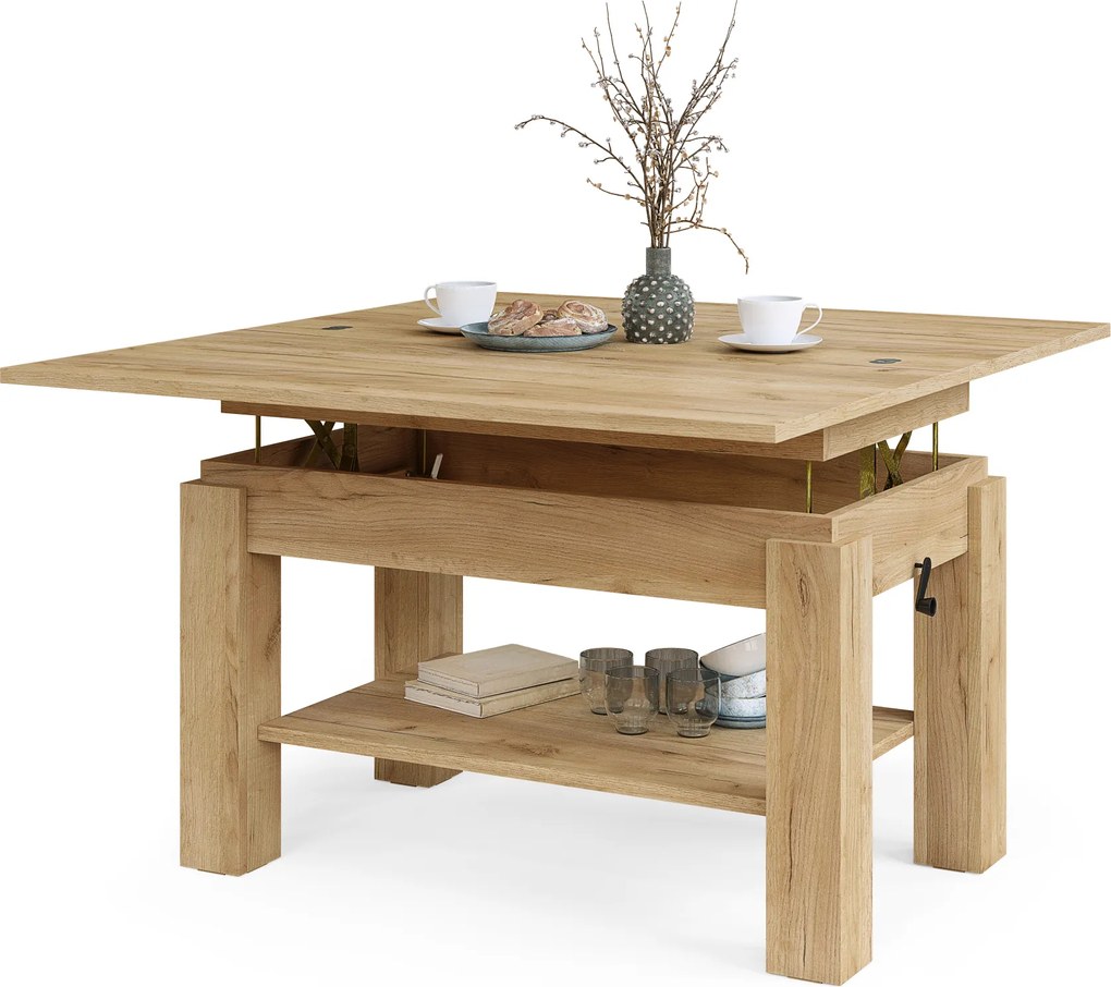 Mazzoni BRAWO Arany Tölgy - NYITHATÓ/MAGASÍTHATÓ DOHÁNYZÓASZTAL POLCCAL ÉTKEZŐASZTALKÉNT IS HASZNÁLHATÓ