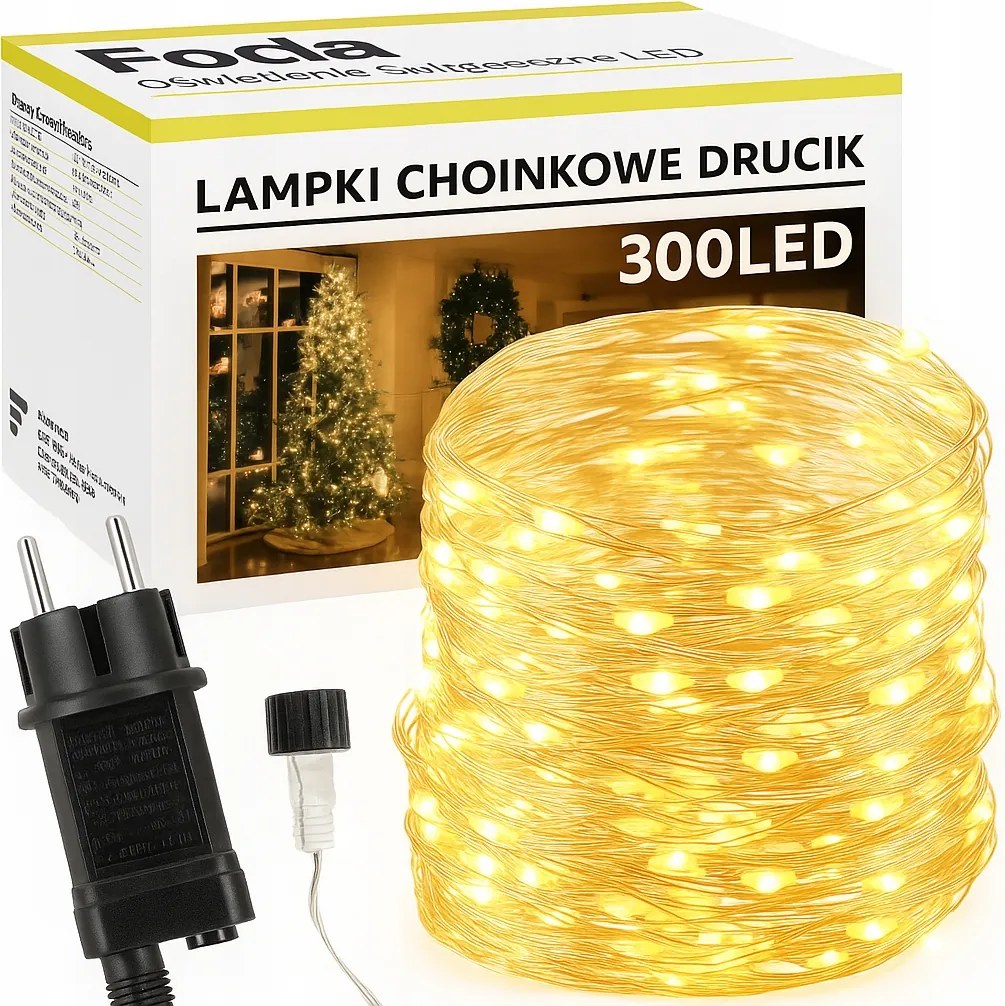 Karácsonyfa Lámpa Drót 300LED Fehér Meleg 30m Állandó Fény 7 Üzemmód