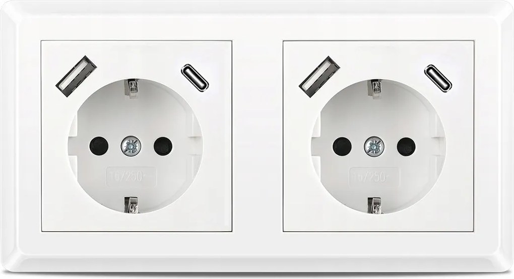 250V 16A Fehér Aljzat Dupla Aljzat Usb Töltővel A+c