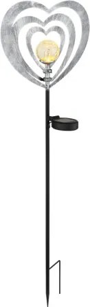 Globo 36580 Solar lámpa, ezüstszürke/fekete fém, matt fekete műanyag, átlátszó gömb repedezett üveg hatással, tolókapcsoló, AAA 300mAh 1.2V elemmel, IP44, HxSzxM: 280x60x820mm, tartozék: LED 0.06W 3V, 3000K