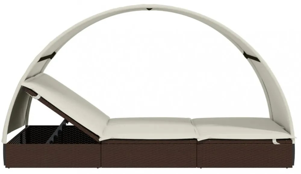 2 személyes barna polyrattan napágy kerek tetővel 211x112x140cm
