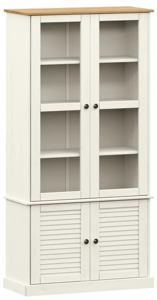 VIGO fehér üvegvitrines tömör fenyőszekrény 85x35x170 cm