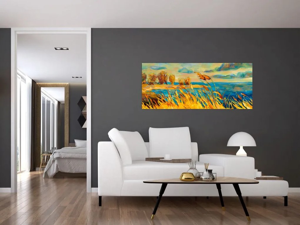 Kép - naplemente a tó felett, akril festmény (120x50 cm)