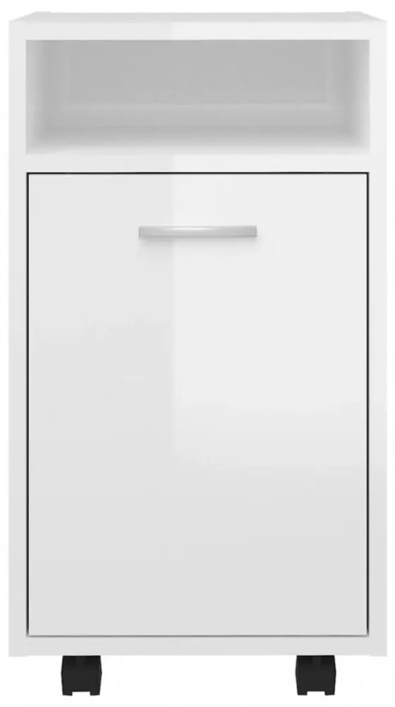 magasfényű fehér szerelt fa kerekes kisszekrény 33 x 38 x 60 cm
