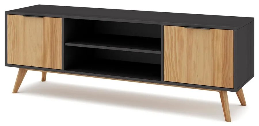 Fekete-natúr színű borovi fenyő TV-állvány 140x53 cm Lavis – Marckeric